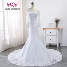 Аппликации размера плюс чисто белые свадебные платья, китайский роскошный бисер полный рукав новые кружевные свадебные платья русалки WX0015