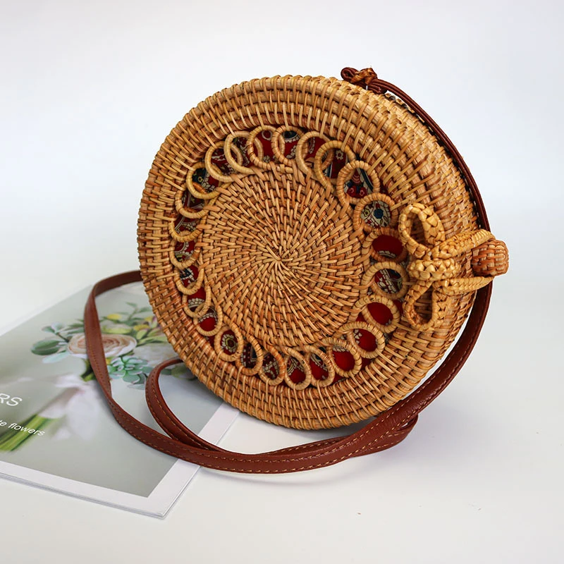 Круглая соломенная сумка дамская ручная тканый ротанг сумка через плечо пляжная сумка для путешествий