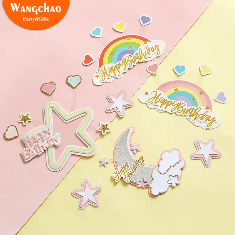 Decoration De Gateau A Trois Couches Nuage Etoile Lune Arc En Ciel Joyeux Anniversaire Ballons Cadeaux Pour Fete Prenatale Aliexpress