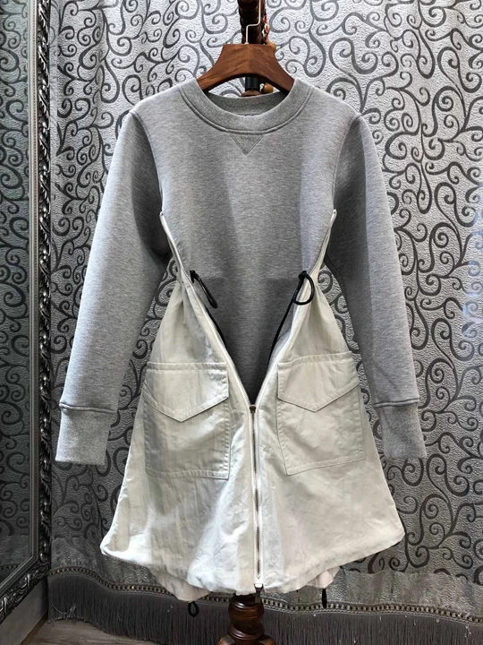 Ранняя осень Новое Женское платье с круглым вырезом с асимметричной строчкой на талии 912