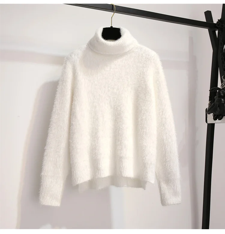 winter white turtleneck thick warm sweater and skirt short two piece set korean clothing set women knitted suits outfit knitwear shorts co ord