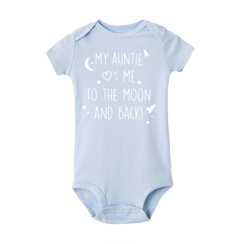 Newborn  Romper My Auntie Loves Me To The Moon and Back Print Short Sleeve Infant Baby Boy Girl Funny Jumpsuit Clothes Baby Bodysuits made from viscose  Baby Rompers