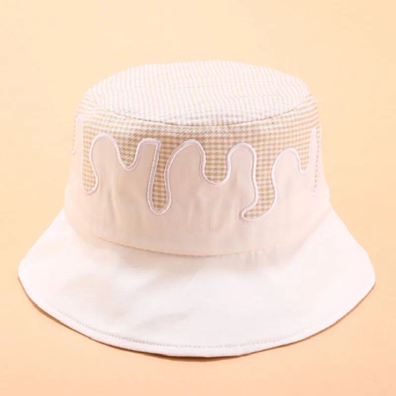 Белый Patchwork Ice Cream Bucket Hat Cap Cotton Summer Women Hat Wide Brim Fishing Sun Hat Outdoor Vacation Beach Panama Bob Bonnet - Цвет: Белый