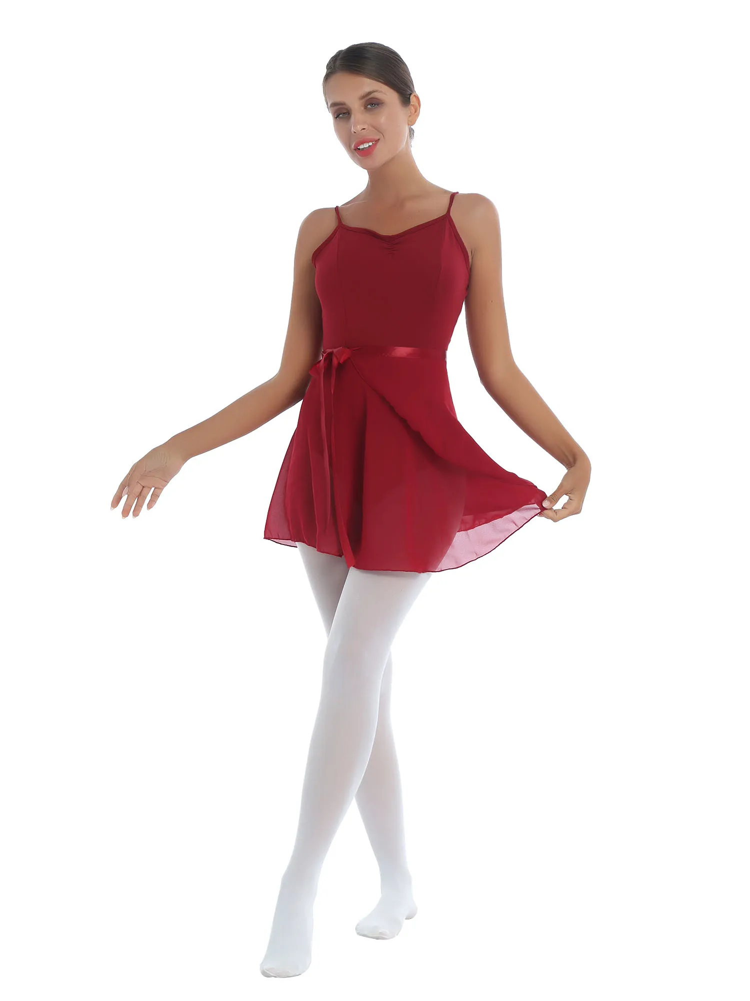 

Womens Gymnastics Ballet Dance Dress Criss Cross Back Built In Shelf Bra Leotard with Wrap Skirt Ballerina Tutu Dancewear