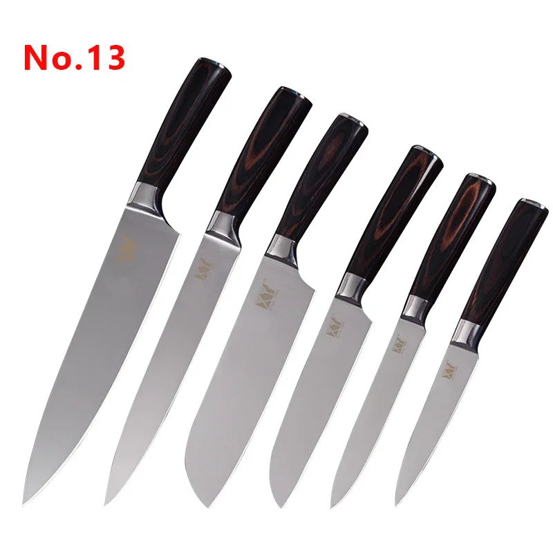 XYJ кухонные ножи 6 шт. набор из нержавеющей стали 13 лазерный дамасский нож с узором цветная ручка для мяса, рыбы, фруктов аксессуары для приготовления пищи - Цвет: 6pcs knife set 013