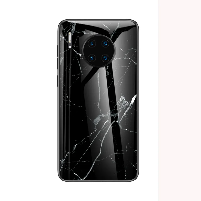 Модный чехол из стекла для huawei P30 Lite P30 Pro P30 Mate30 Mate30 Pro Чехол Из Закаленного мрамора силиконовый защитный чехол - Цвет: Black