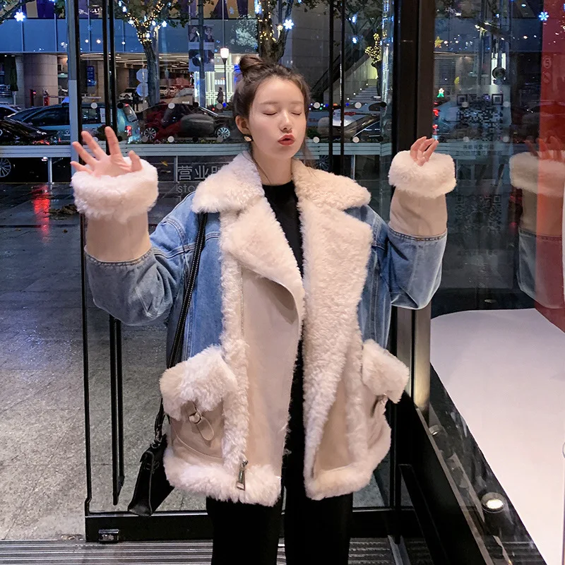 

Photo Shoot Cowboy Joint Lambs Wool Coat Women's Winter 2019 Autumn And Winter Women's plus Velvet Berber Fleece Versatile Short