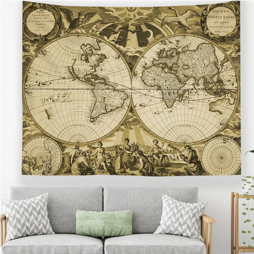 Древняя карта старого мира, настенный гобелен, винтажный, художественный, с принтом, карта, гобелен, подвесной, для украшения спальни - Цвет: map 02
