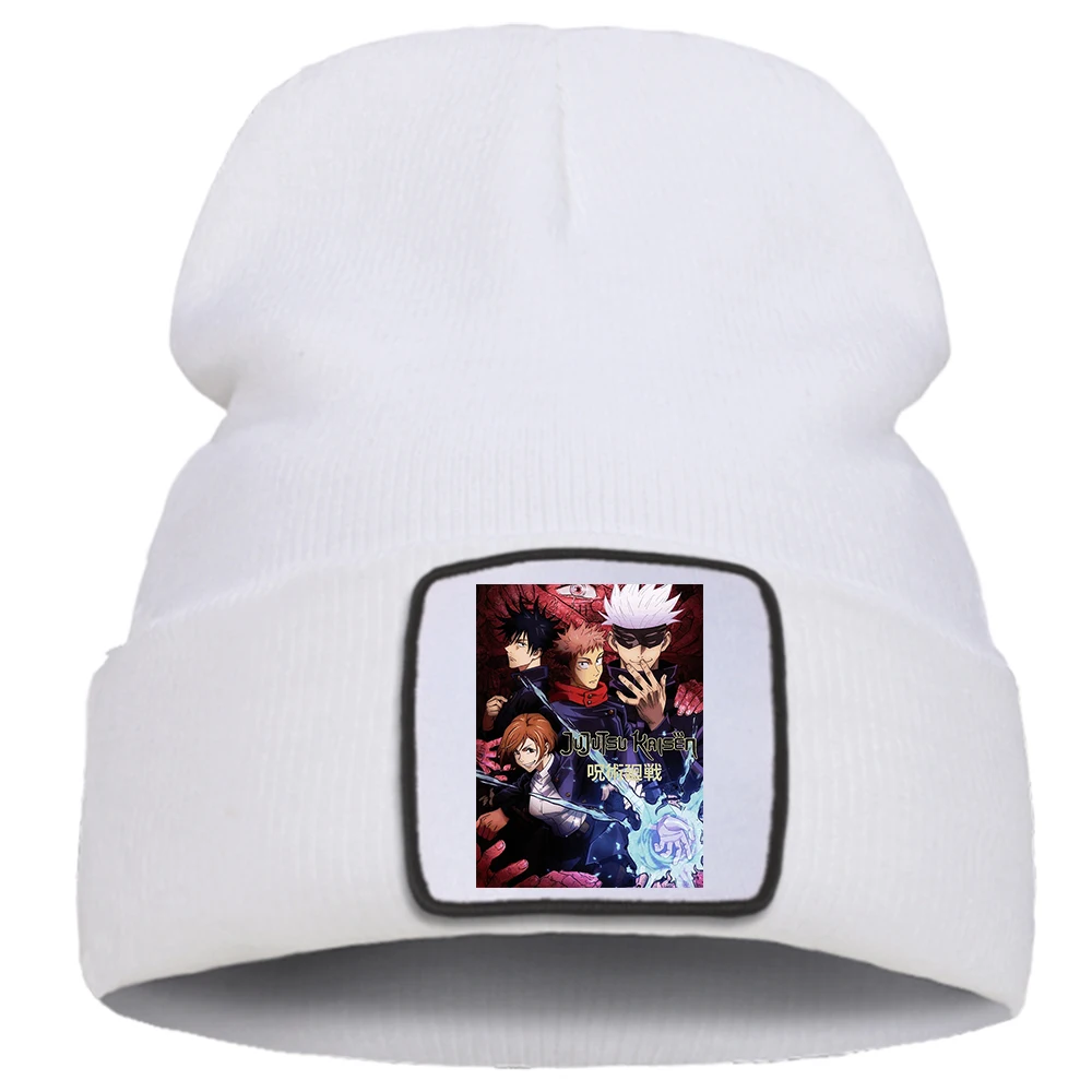 Jujutsu Kaisen Japan Hot Anime Printed Winter Knit Hats Hip Hop Warm Unisex Cotoon Hat Solid Color Harajuku Beanie For Boy 