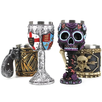 

Revolver Gun Pistol Tankard Medieval English Twilight Blooms Skull Goblet Wine Glass Mugs Cup Birthday Christmas Halloween Gift