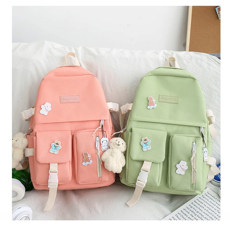 NEW 5 Piece Set backpacks fashion canvas kawaii female Korean Shoulder bag Casual College Students backpack School bag for girl