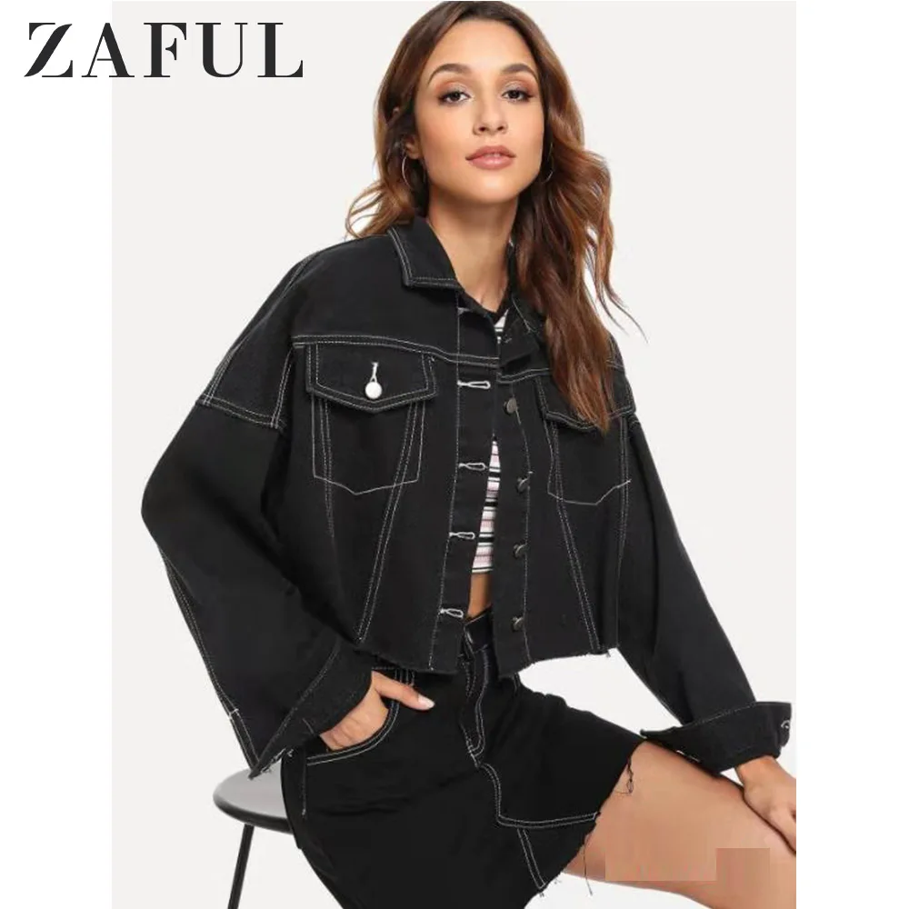 ZAFUL Contrast Stitching Cropped Denim 