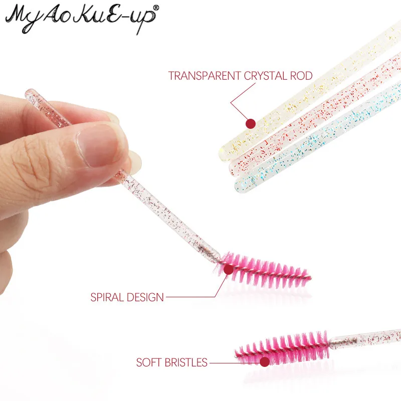 New Crystal Eyelashes 150 Pcs Diamond Handle Brush Mascara Wands Applicator Cosmetic Brush Disposable Make Up Brushes Tools
