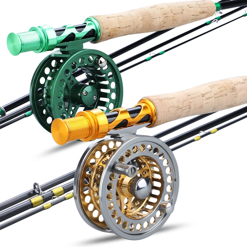 Sougayialng 2.7M #5/6 Fly Fishing Rod Combo Carbon Fiber Ultralight Weight Fly Fishing Rod and Fly Reel Gold/green Combo Pesca
