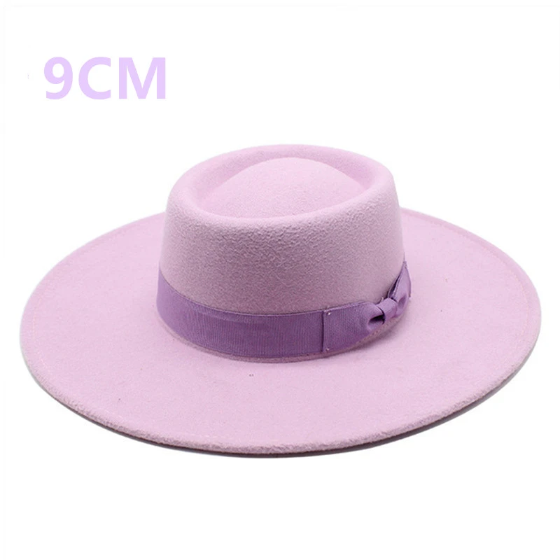 custom fedora hats 9cm wide brim bowknot bowler hat ladies elegant retro style British woolen jazz hat autumn and winter solid color Panama hat summer fedora