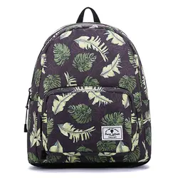 Мини-рюкзак с принтом перьев для девочек-подростков, влагонепроницаемый рюкзак с зелеными листьями, маленькая сумка, детская школьная