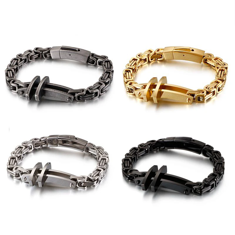 Дубай Золотой Византийский браслет-цепочка для мужчин 20 см Панк Винтаж нержавеющая сталь матовые браслеты с крестообразной подвеской мужской браслет Байкер ювелирные изделия