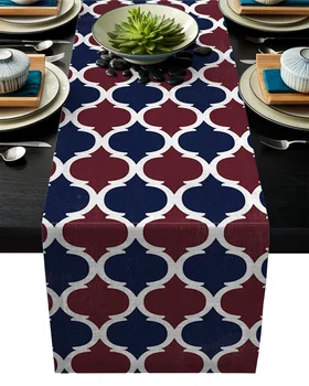 

Vintage Moroccan Pattern Linen Cotton Table Runner Wedding Party Table Runners Dining Room Restaurant Tablecloth