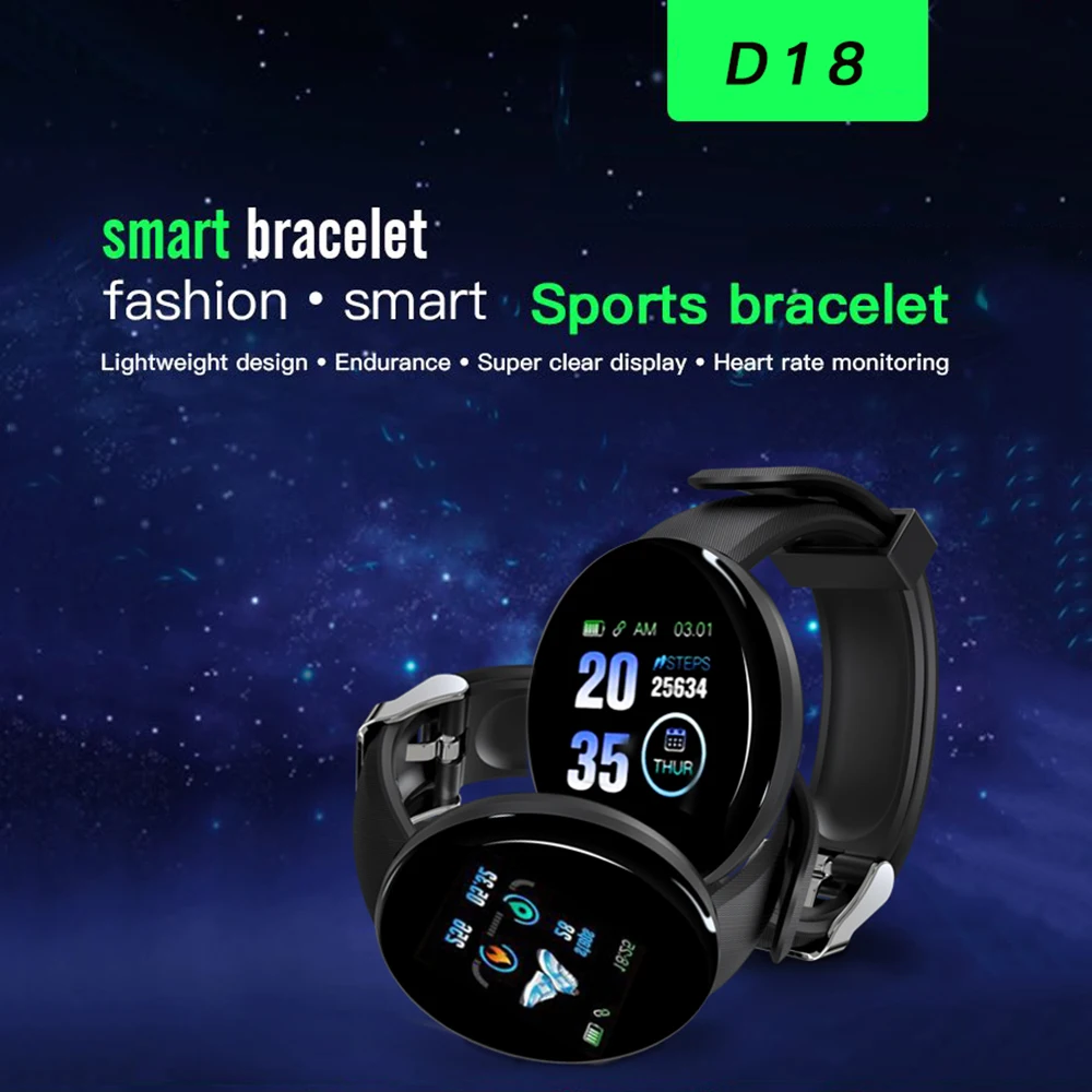 D18 фитнес часы сердечного ритма Смарт часы трекер монитор кровяного давления измерение уровня кислорода в крови для IOS Android телефон