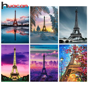 

Huacan 5d Diamond Painting Landscape DIY Full Drill Square Diamond Embroidery Cross Stitch Tower Needlework Mosaic Home Decor
