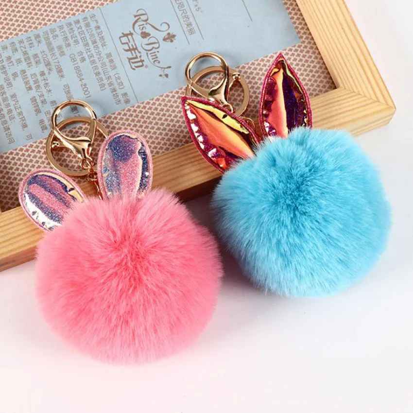 

Fur Ball Pompom Bunny Keychain Pompon Key Chain llaveros porte clef Key Ring sleutelhanger portachiavi Bag Charm chaveiro