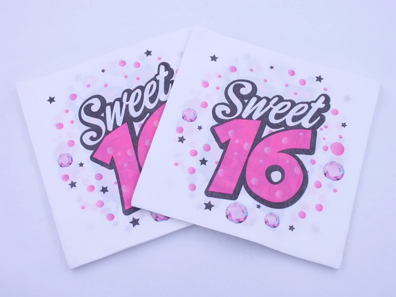 [RainLoong] Happy Birthday Sweet 16 Napkin For Party Tissue Napkin Decoration Decor Serviettes 33*33cm 1pack/lot