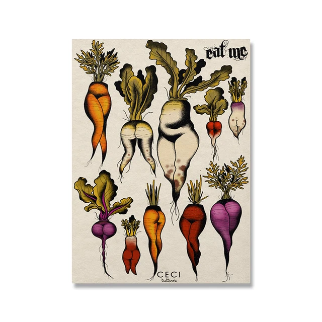 Sexy Cactass Carrots Booty Canvas Prints And Poster Christmas Decorations Tattoo Flash Painting Wall Picture For Bathroom Toilet white