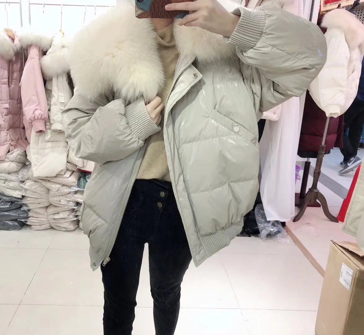 Южная Корея Dongdaemun Зимний стиль пуховик женский лисий мех Da Mao ling liang свободный и большой размер короткий Co
