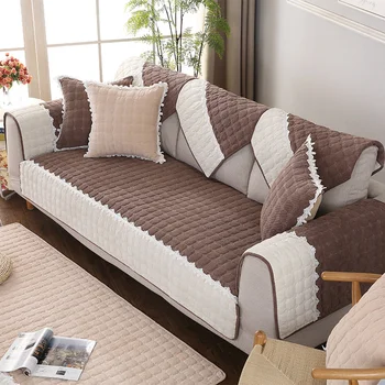 

High quality warm pearl velvet sofa cushion combination Kit couch slipcover pillowcase On-slip sofa covers for living room
