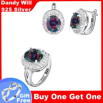 

Silver Jewelry Set for Women Multi Rainbow Zircon White Topaz Earrings Ring Set 925 Sterling Silver Fine Jewelry
