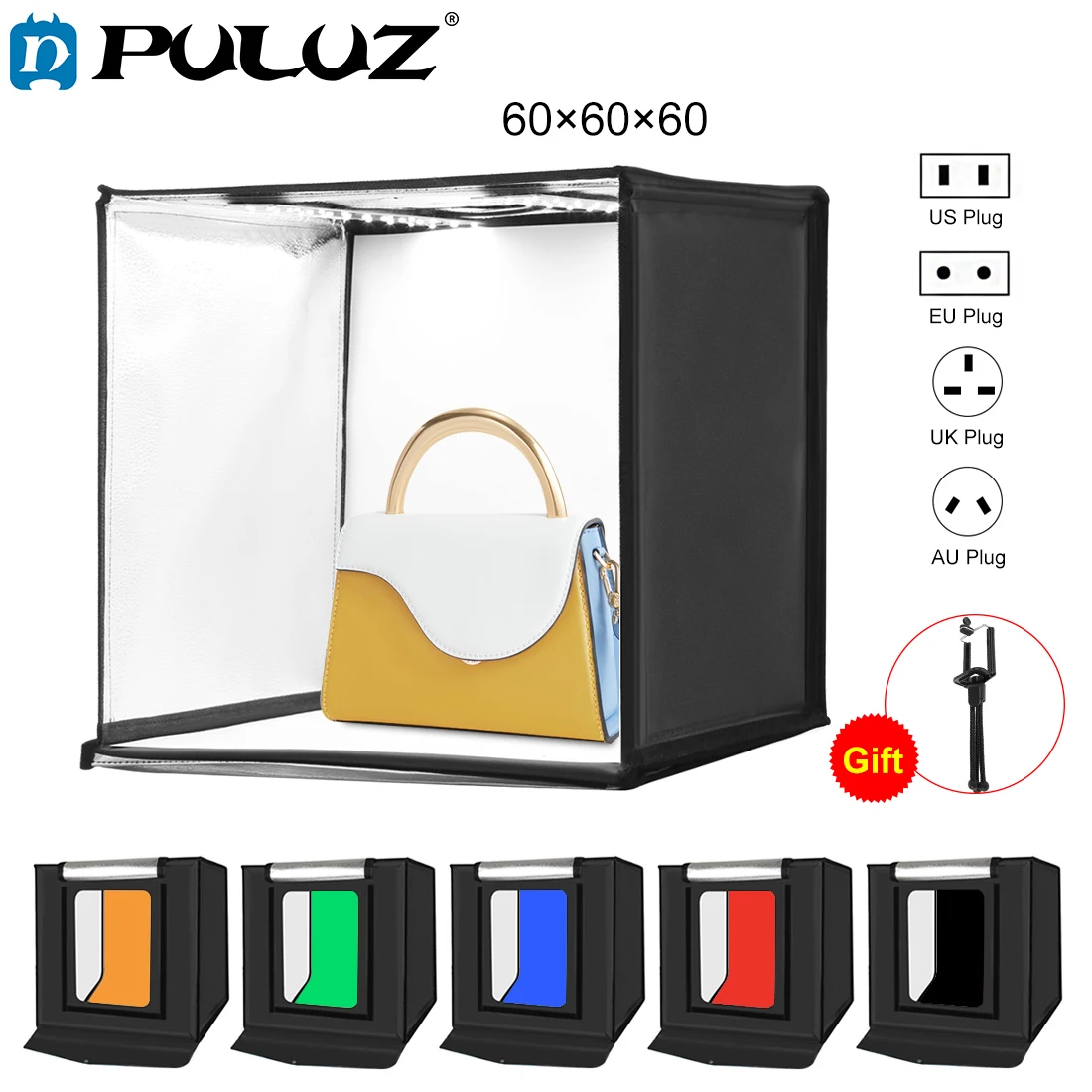 PULUZ 60*60cm 24 inch Portable Photo studio box Photography Softbox 60W White Lighting Studio Shooting Tent Box Kits&6 Backdrops
