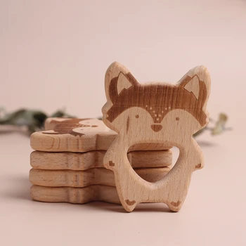 

20pc Organic Beech Wooden Fox Natural Handmade Wooden Teether DIY Wood Personalized Pendent Eco-Friendly Safe Baby Teether Toys