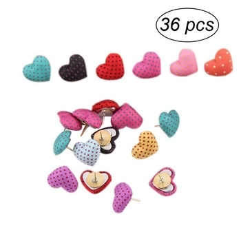 

36pcs Polka Dots Heart Shape Pushpin Thumbtack Pins Decorative DIY Tool for School Home and Office Use (Random Color)