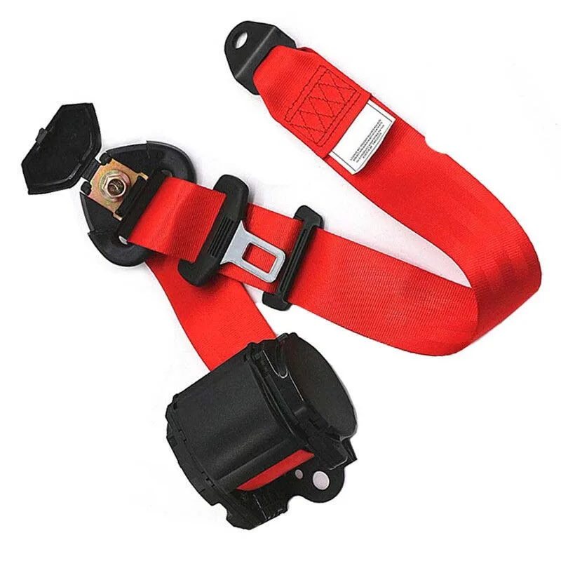 

Red 3-Point Car Front Seat Belt Buckle Kit Automatic Protect Strap 1.2mm Thick