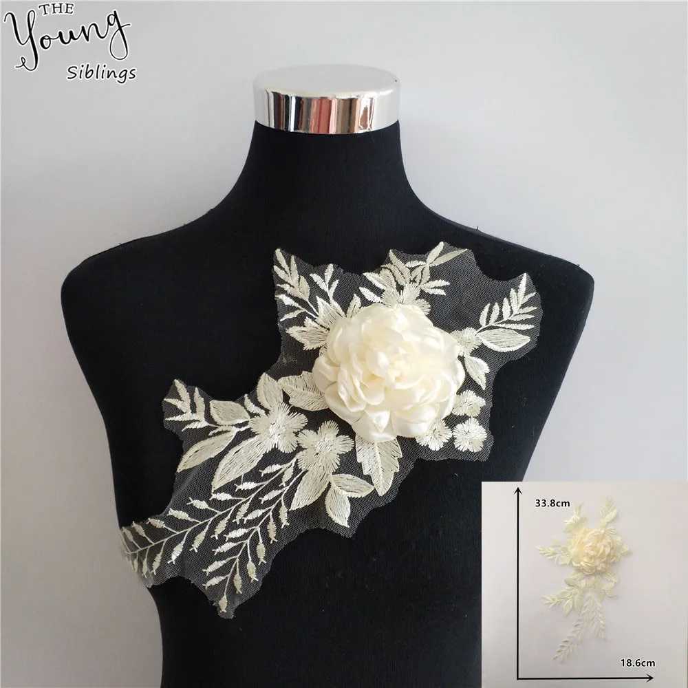 

New arrive 3D Embroidery Applique Trim Lace Fabric Lace Collar Tulle DIY Lace Neckline Wedding Dress Accessoires Craft supplies