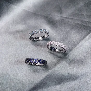 

High quality Couture Jewelry Solid Sterling Silver Navy Blue Heart Wheat Ears Ring Pave Cubic Zirconia Stones for Women