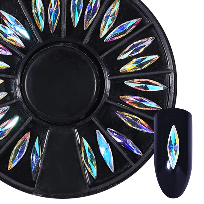 

Nail Rhinestones Marquise Heart Geometric Shape Crystal Holographic Nail Accessories 3D Nail Art Decoration in Wheel