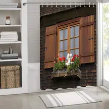 

Retro Wall Window Flowers Shower Curtains Country Farm Garden and Window Dilapidated House Design Bathroom Waterproof Screen