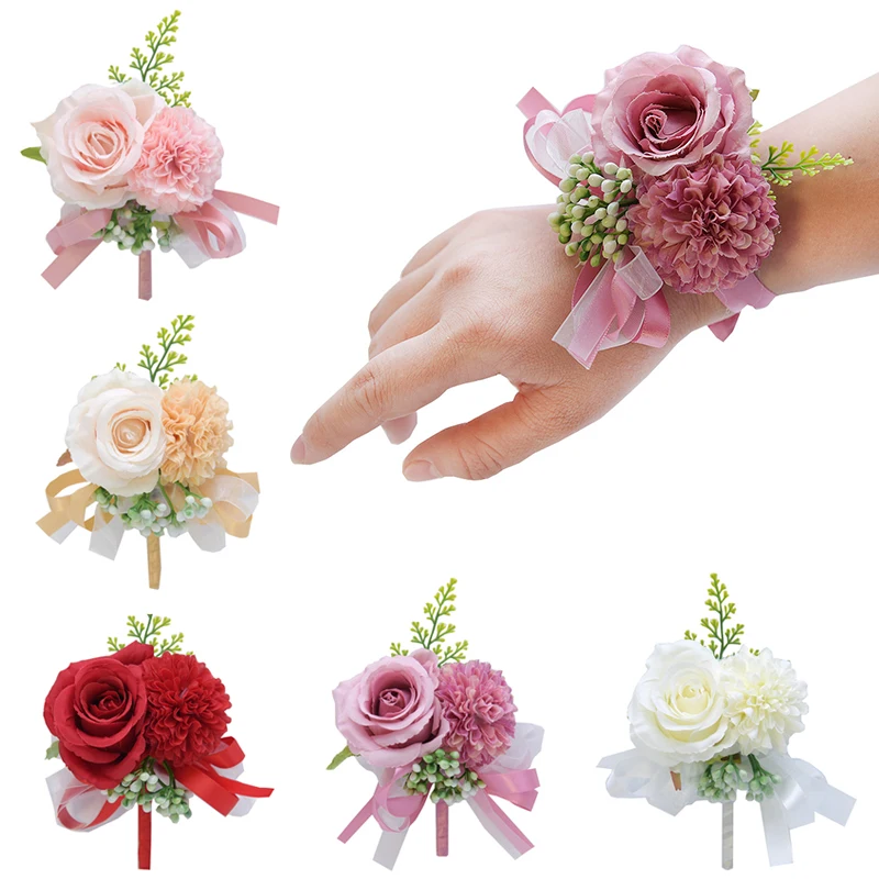 

Artificial Silk Plastic Rose Flowers Groom Boutonniere Man Pin Suit Corsage Bridal Wedding Wrist Flower Party Decorations