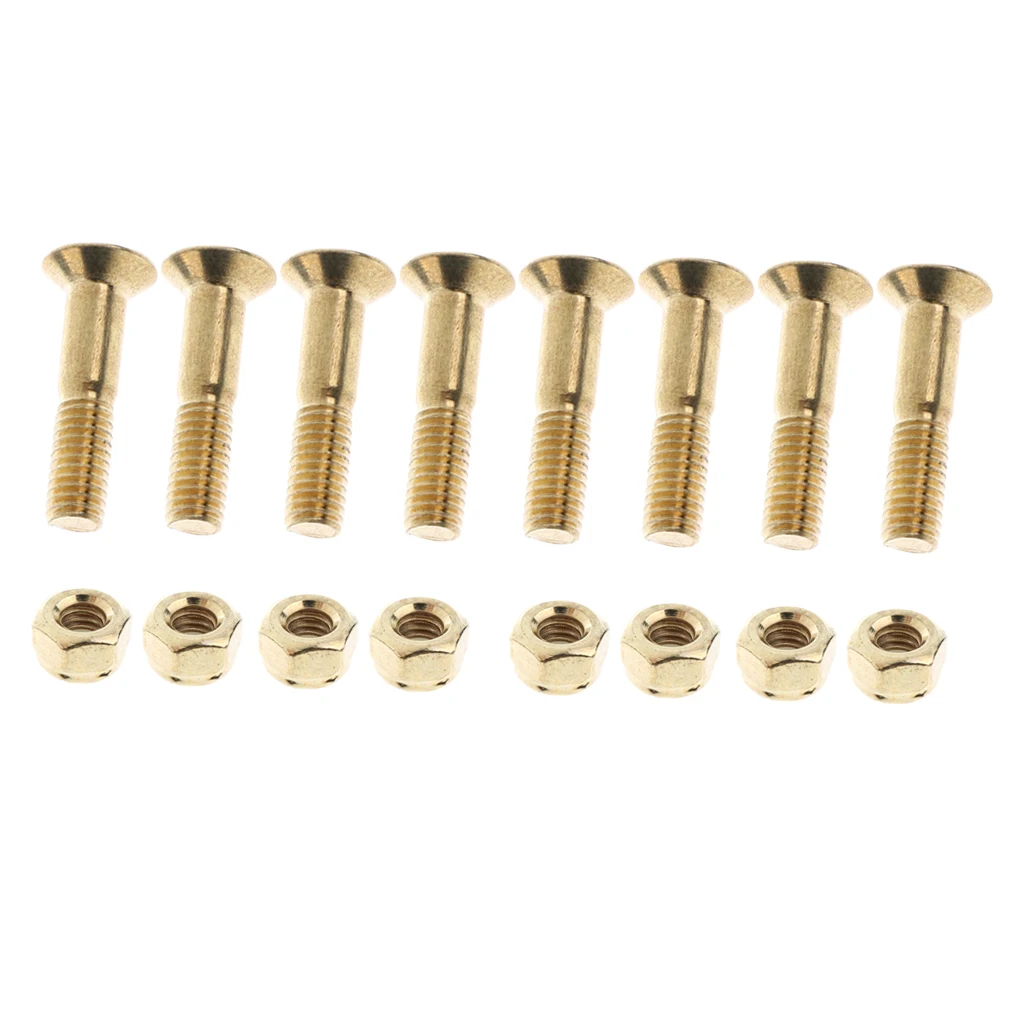 8 Pieces Skateboard 25mm Truck Bolts Screws with Nuts Set Hardware Truck Screws Skateboard - Golden