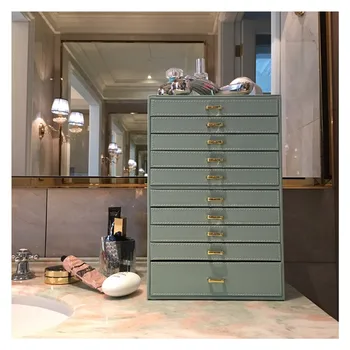 

Leather Multi-Layer 10 Floors Jewelry Box Necklace Bracelet Earrings Ring Storage Box Jewelry Finishing Box Drawer Type Display