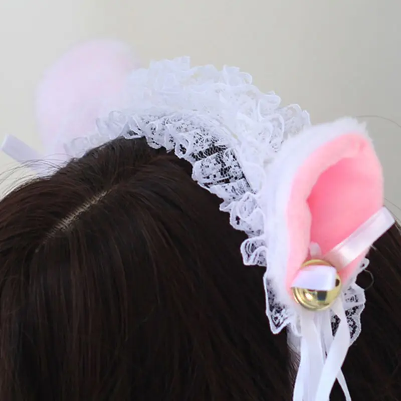 Cosplay&ware Women Ruffles Lace Headband Plush Cat Ears Ribbon Golden Bell Tassels Decor Lolita Cosplay Hair Hoop Lovely Pointed Fluffy -Zentai shop online H462ee314b48d4640b9f2dc87f5333de7n.jpg