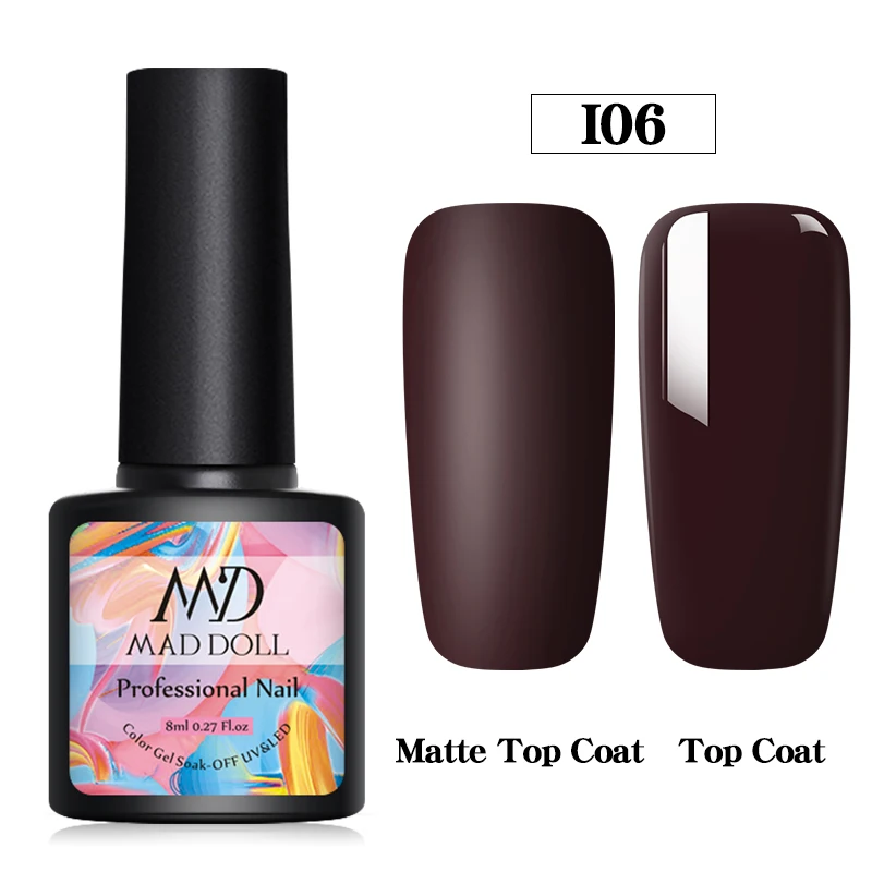 MAD DOLL 8ml Matte UV Gel Nail Polish Semi Permanent Soak Off Nail Art Gel Varnish Lacquer Matte Top Coat Needed - Цвет: I06