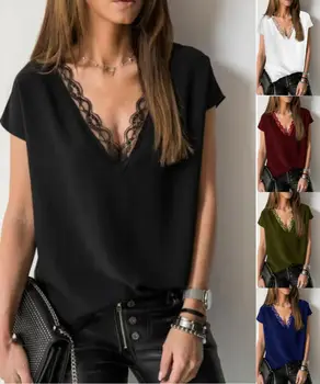 

Womens Casual Solid Baggy Tops Summer Ladies Short Sleeve Casual Shirts Blouse