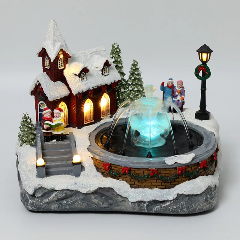 Christmas Village Scene Ornament Colorful Led Lighted Resin Snow House Music  Water Fountain Animated Statues Figurine Home - Figurines & Miniatures -  AliExpress