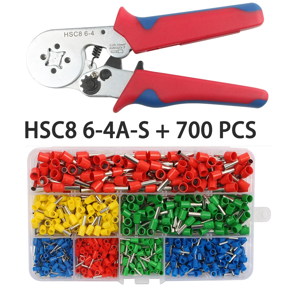 HSC8 6-6C HSC8 6-4 мини-тип саморегулируемые обжимные плоскогубцы 0,25-10 мм мульти инструменты руки плоскогубцы Терминал щипцы наконечник - Цвет: HSC8 6-4A-S 700