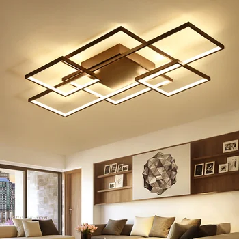 

New Square Frame Led Chandelier White or Brown Modern Led Ceiling Chandelier Lighting Fixtures for Livingroom Bedroom Home Iron