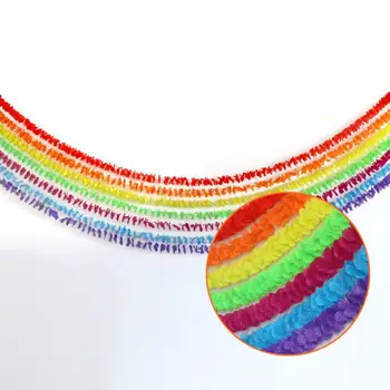 

7Pcs/Set Long Tropical Rainbow Colorful Cloth Garland Flower Lei Hawaiian Leaves Banner for Birthday Festival Party Decorations
