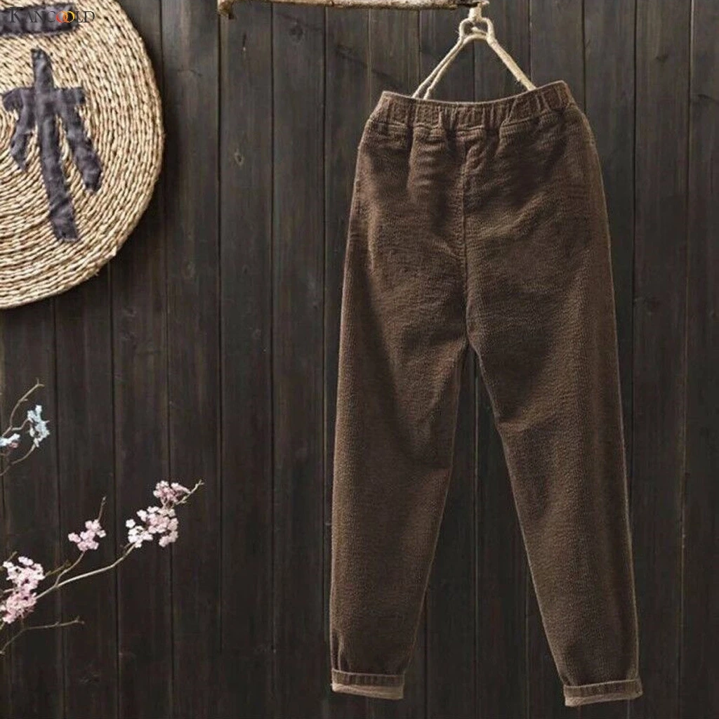 KANCOOLD/модные женские брюки размера плюс, вельветовые штаны с эластичным поясом и карманами, Длинные повседневные свободные новые женские брюки 2019Oct29