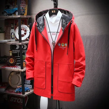 

Trendy Long Section Men's Hooded Jackets Fashion Printing Male Jackets Coat Windproof M-3XL Man Coats